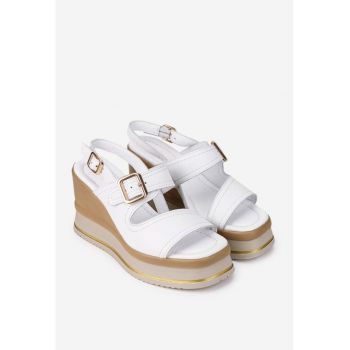 Sandale dama  din piele alba cu platforma
