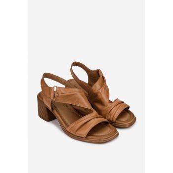 Sandale dama  din piele maro cu inchidere velcro
