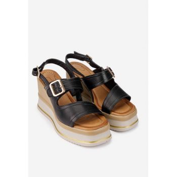 Sandale dama  din piele neagra cu platforma