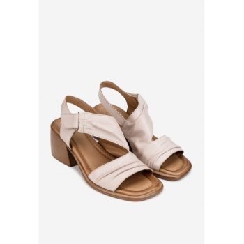 Sandale dama  din piele roz pudra cu inchidere velcro