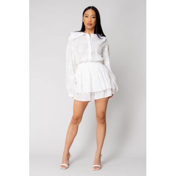 Set Bluza si Pantalon scurt cu broderie White 16276