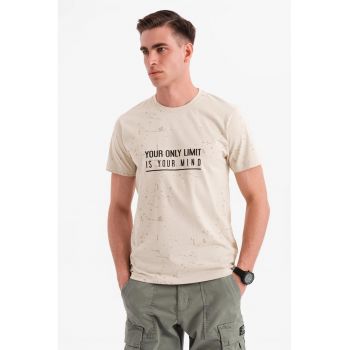 Tricou cu imprimeu si decolteu la baza gatului