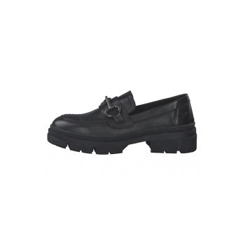 Pantofi loafer din piele nabuc cu toc masiv