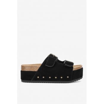 Papuci dama  5905588986157 - Piele intoarsa - Negru
