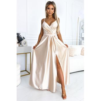 Rochie lunga din satin cu crapatura pe picior -