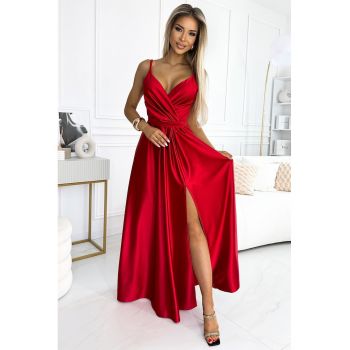 Rochie lunga din satin cu crapatura pe picior -