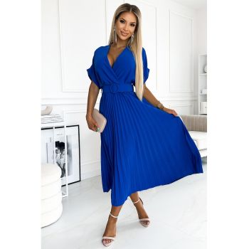 Rochie midi plisata cu decolteu petrecut -