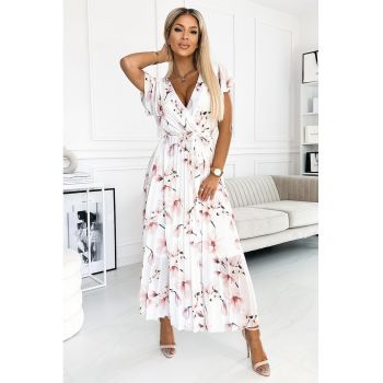 Rochie plisata midi cu volanase -