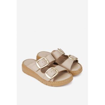 Sandale stil papuc dama din piele naturala bej