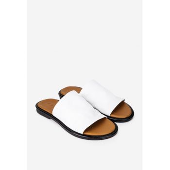 Sandale tip papuc dama albe din piele naturala