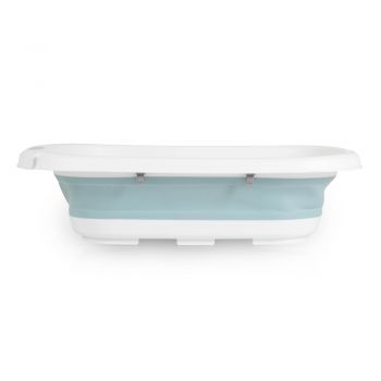 Set de baie 2in1 Cangaroo Como Albastru cu design Pliabil,Masuta de infasat impermeabila cu taliometru,Cadita pliabila cu furtun scurgere apa,Organizator,Polita pentru accesorii,Inaltime confortabila pentru parinti