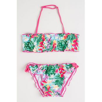 Costum de baie din doua piese cu model tropical
