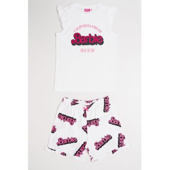 Pijama cu pantaloni scurti si imprimeu Barbie