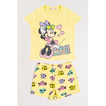 Pijama cu pantaloni scurti si imprimeu Minnie Mouse