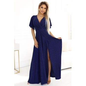 Rochie lunga maxi cu decolteu petrecut -  Albastru marin