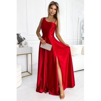 Rochie maxi din satin cu un umar -