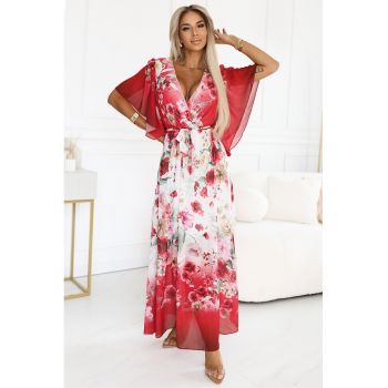 Rochie maxi vaporoasa cu decolteu petrecut -
