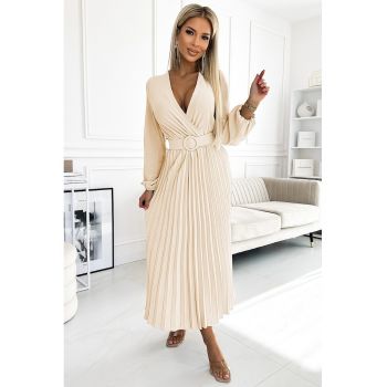 Rochie midi plisata cu decolteu -