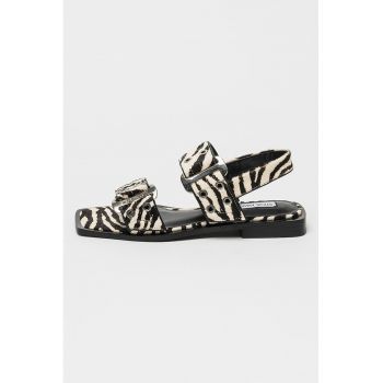 Sandale din piele cu par scurt cu animal print Saria
