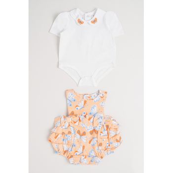 Set de salopeta scurta si body cu maneci scurte