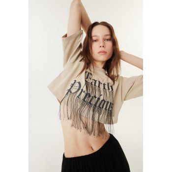 Tricou crop cu maneci cazute
