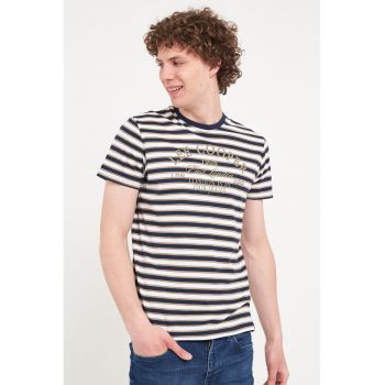 Tricou cu decolteu la baza gatului si model in dungi