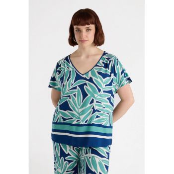 Bluza cu imprimeu grafic si decolteu in V