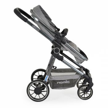 Carucior transformabil 3in1 Nania Giselle Gray cu sezut reversibil,pana la 4 animaxim 22kg,Scaun auto I-Size,spatar reglabil,capotina XXL,pliere compacta cu unitate scaun,roti rezistente,husa pentru picioare inclusa