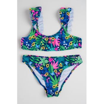 Costum de baie din doua piese cu model tropical