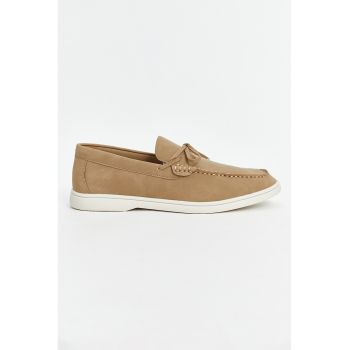 Pantofi loafer cu model uni si piele intoarsa sintetica