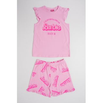 Pijama cu pantaloni scurti si imprimeu Barbie