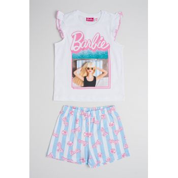 Pijama de bumbac cu imprimeu Barbie