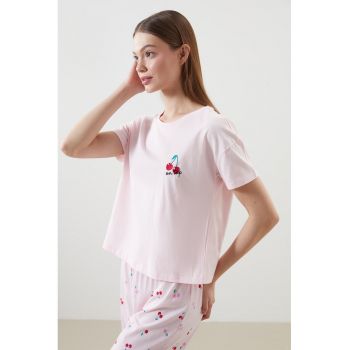 Pijama de bumbac cu imprimeu Cherries