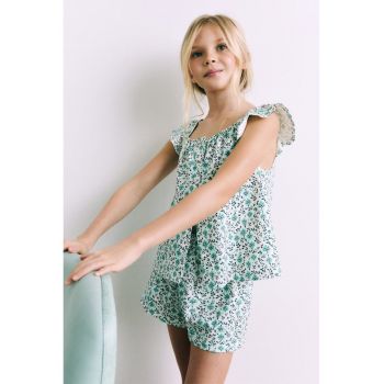 Pijama din bumbac cu model floral