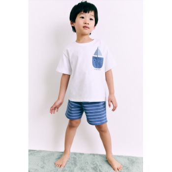 Pijama din bumbac cu model nautic