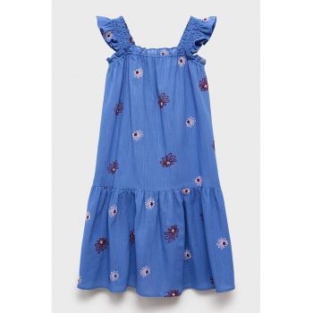 Rochie dreapta cu terminatie cu volane si broderie florala