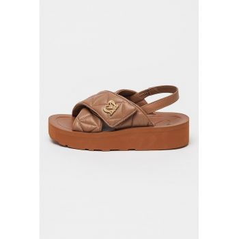 Sandale slingback din piele cu detaliu logo