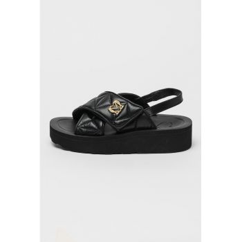 Sandale slingback din piele cu detaliu logo