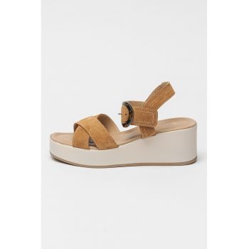 Sandale wedge de piele intoarsa