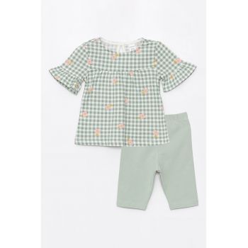 Set de bluza in carouri si colanti - 2 piese