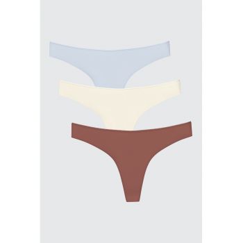 Set de chiloti tanga cu model uni - 3 perechi