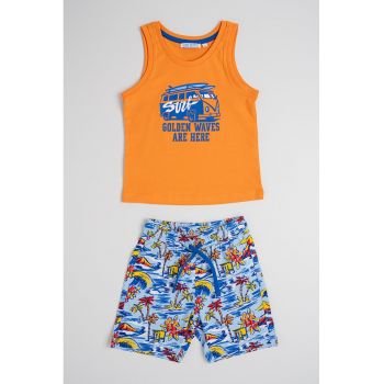 Set de pantaloni scurti si tricou cu imprimeu - 2 piese