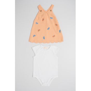 Set de rochie din bumbac si body - 2 piese