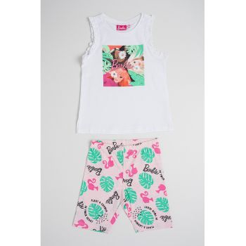 Set de top cu imprimeu si colanti cu model Barbie - 2 piese