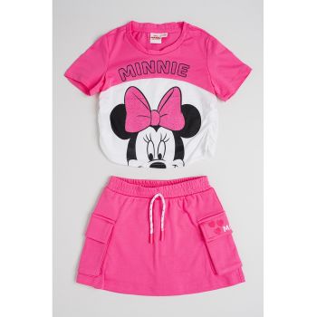 Set de tricou cu imprimeu Minnie Mouse si fusta scurta - 2 piese