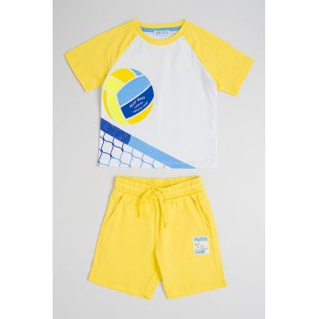 Set de tricou cu imprimeu si pantaloni scurti - 2 piese