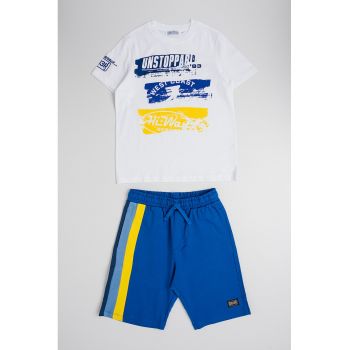 Set de tricou si pantaloni scurti cu imprimeu text