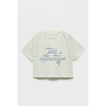Tricou crop din bumbac cu model in dungi