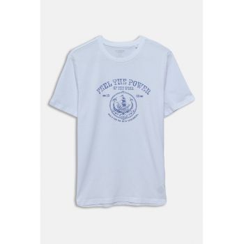 Tricou cu decolteu la baza gatului si imprimeu grafic