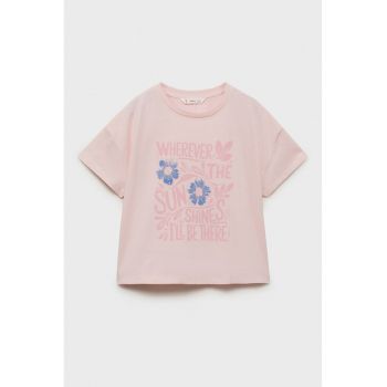 Tricou cu imprimeu text si floral pe partea din fata